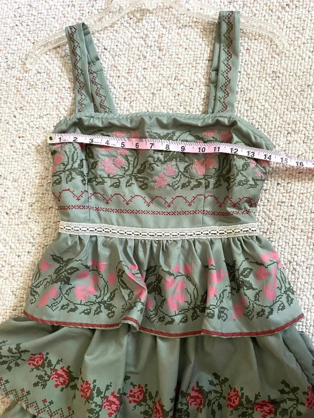 Vintage Tiered Embroidered Dress S